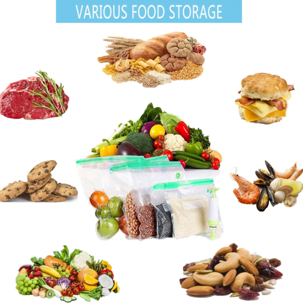 10Pcs Food Prep Vacuum Reusable Storage Bags and Sealer Kit