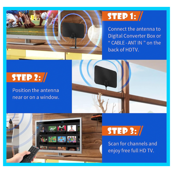 HDTV DVB-T2 Indoor Antenna - Long Range Amplifier