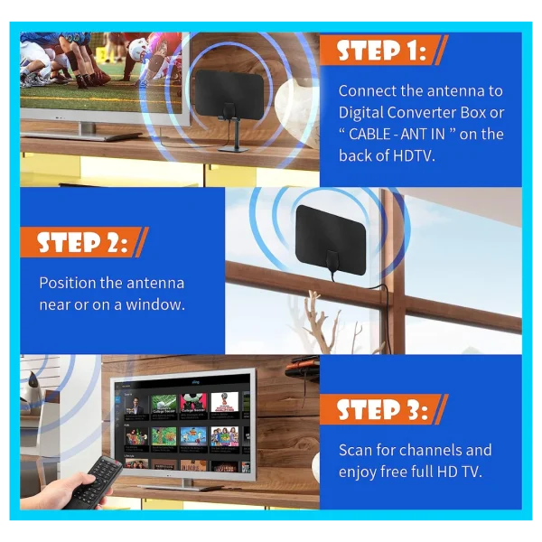 HDTV DVB-T2 Indoor Antenna - Long Range Amplifier