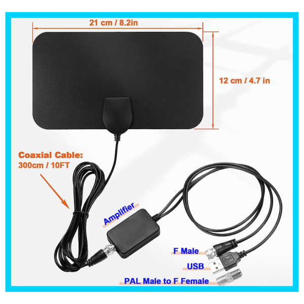 HDTV DVB-T2 Indoor Antenna - Long Range Amplifier