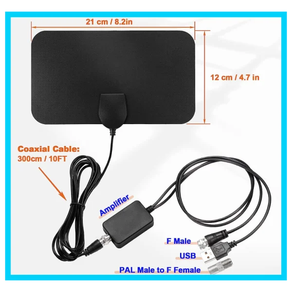 HDTV DVB-T2 Indoor Antenna - Long Range Amplifier
