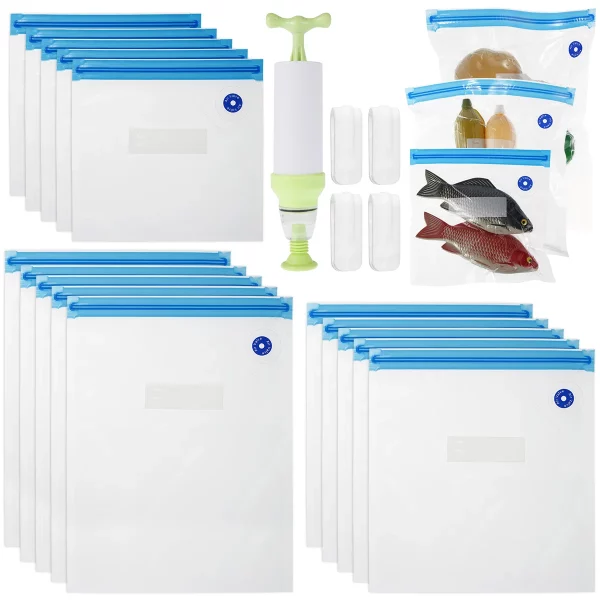 10Pcs Food Prep Vacuum Reusable Storage Bags and Sealer Kit
