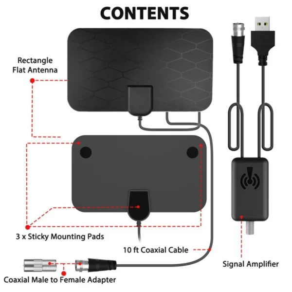 HDTV DVB-T2 Indoor Antenna - Long Range Amplifier