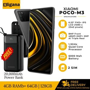 Xiaomi POCO M3 - 4GB/ 64GB - 48MP AI Triple Camera-(Free 20,000mAh Power Bank)