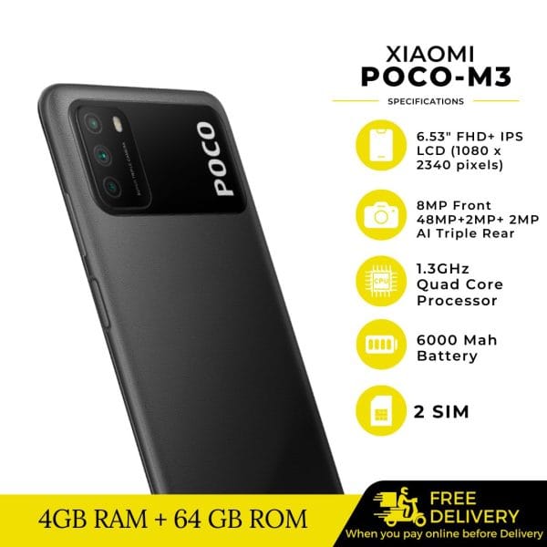 Xiaomi POCO M3 -64GB ROM+4GB RAM- 48MP AI Triple Camera -6000mAh Battery - Black - Image 3